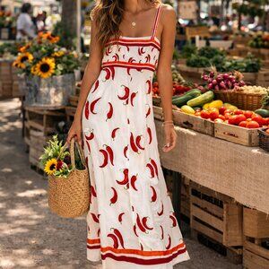 Rachel Zoe Hot Pepper linen Blend Dress Midi Dress L